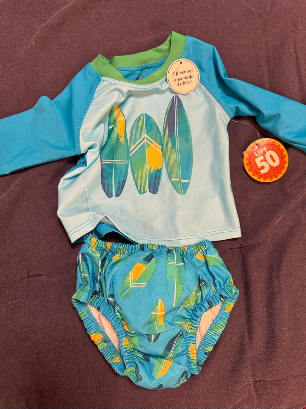 George Blue & Green Surfboard Rashguard Swim Set